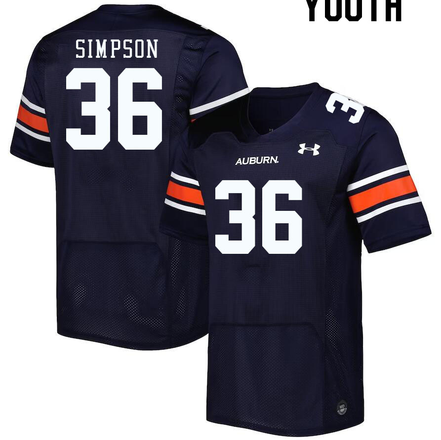 Youth #36 Jaylin Simpson Auburn Tigers College Football Jerseys Stitched-Navy